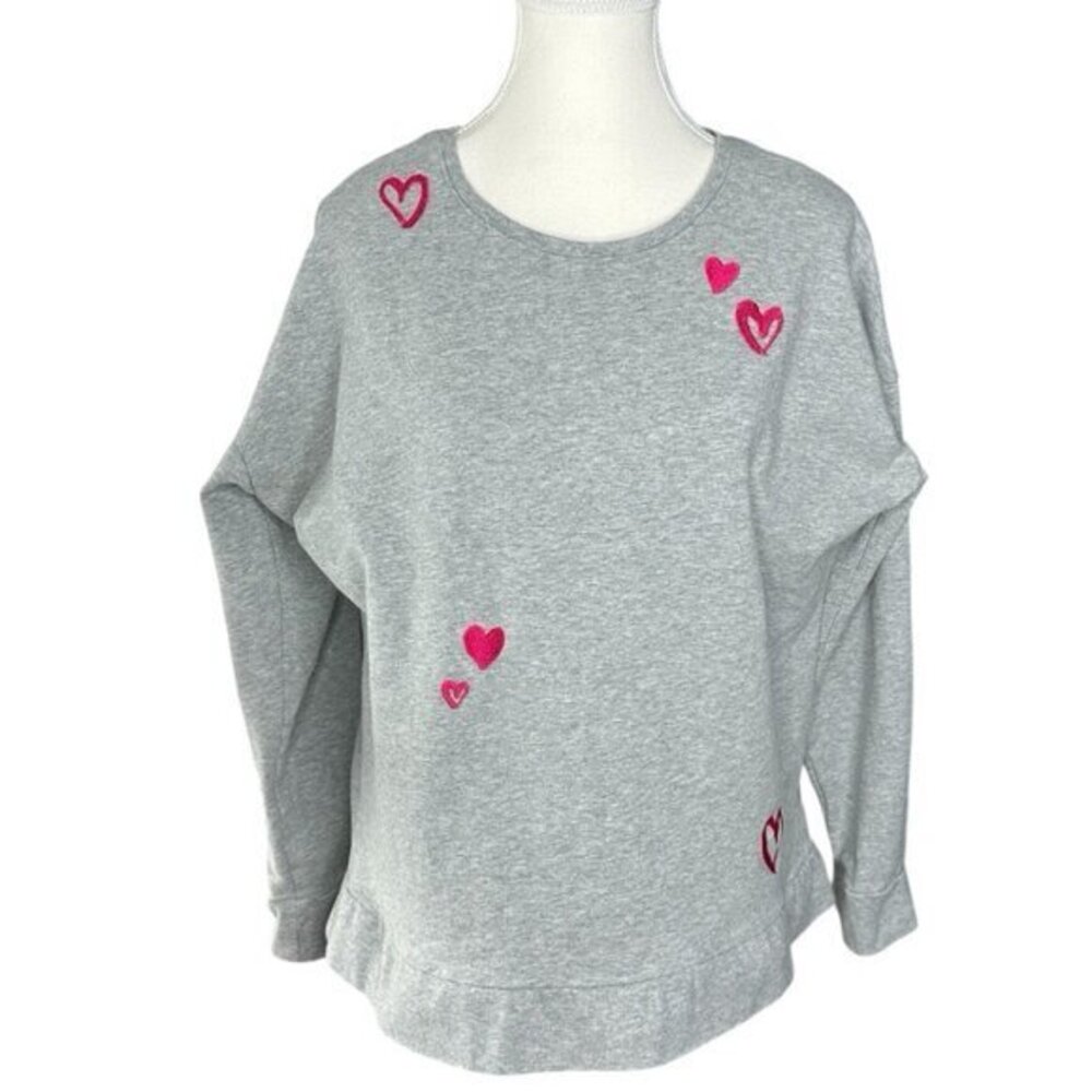 BedHead Pajamas Women Grey Mon Amour Pink‎ Embroidered Heart Sweatshirt Size M